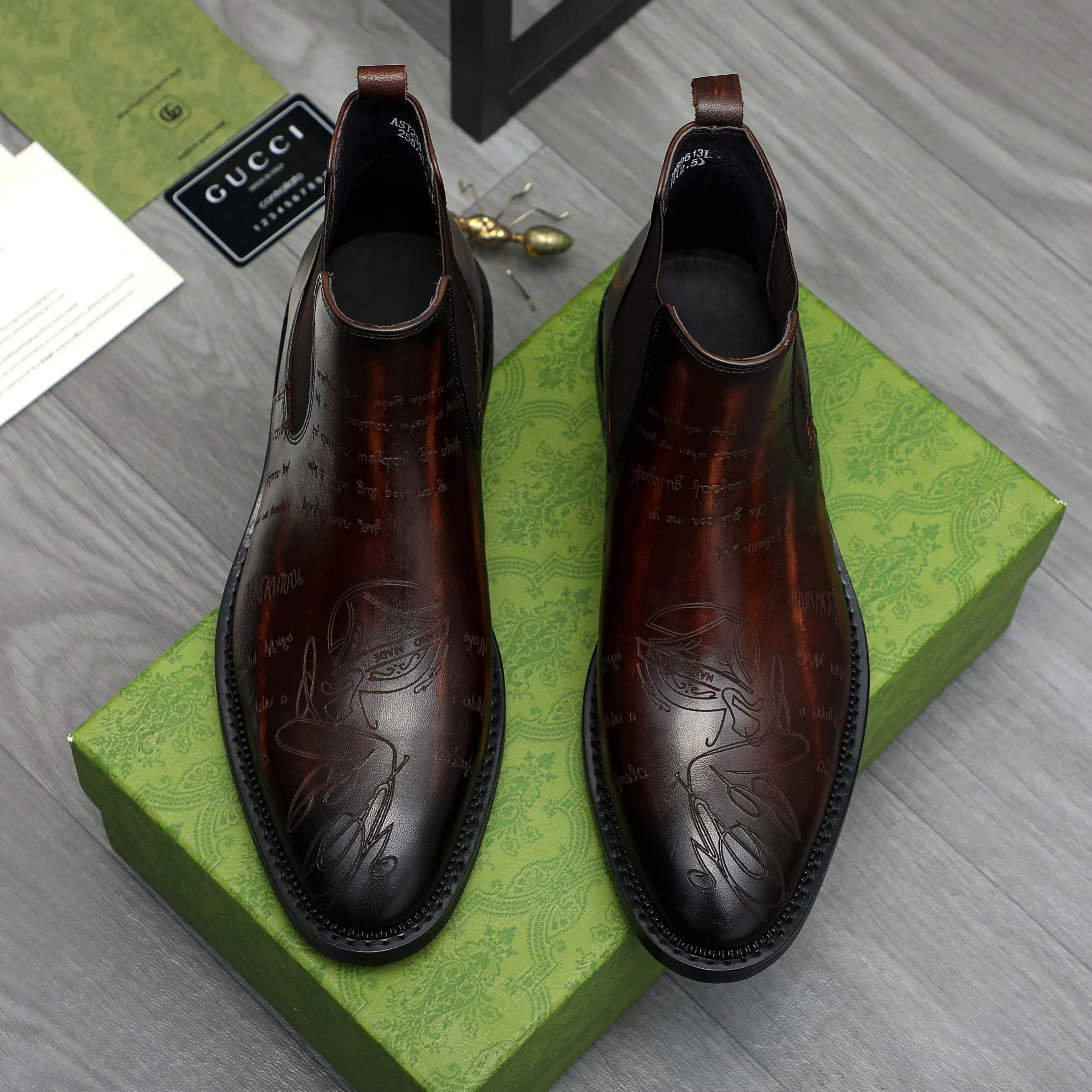 Men's shoes 💰p620 Product trademark: GUCCI "Gucci" high-top business leather shoes Regular size: 37-46 (37.46 custom-made, non-refundable) Product materials: Selected carved cowhide upper, pigskin lining, rubber outsole